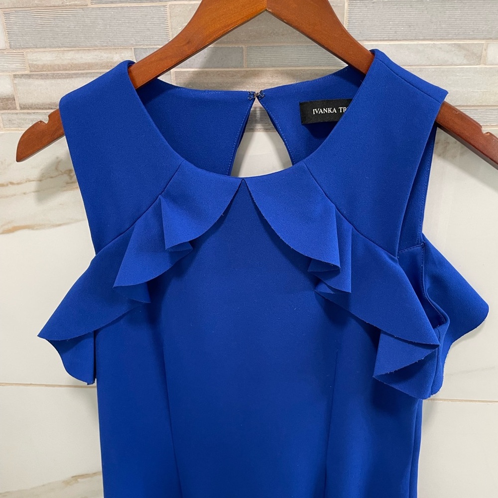 Ivanka Trump Royal Blue Ruffle Cold Shoulder Midi Dress • Size 8 cocktail - Picture 5 of 12